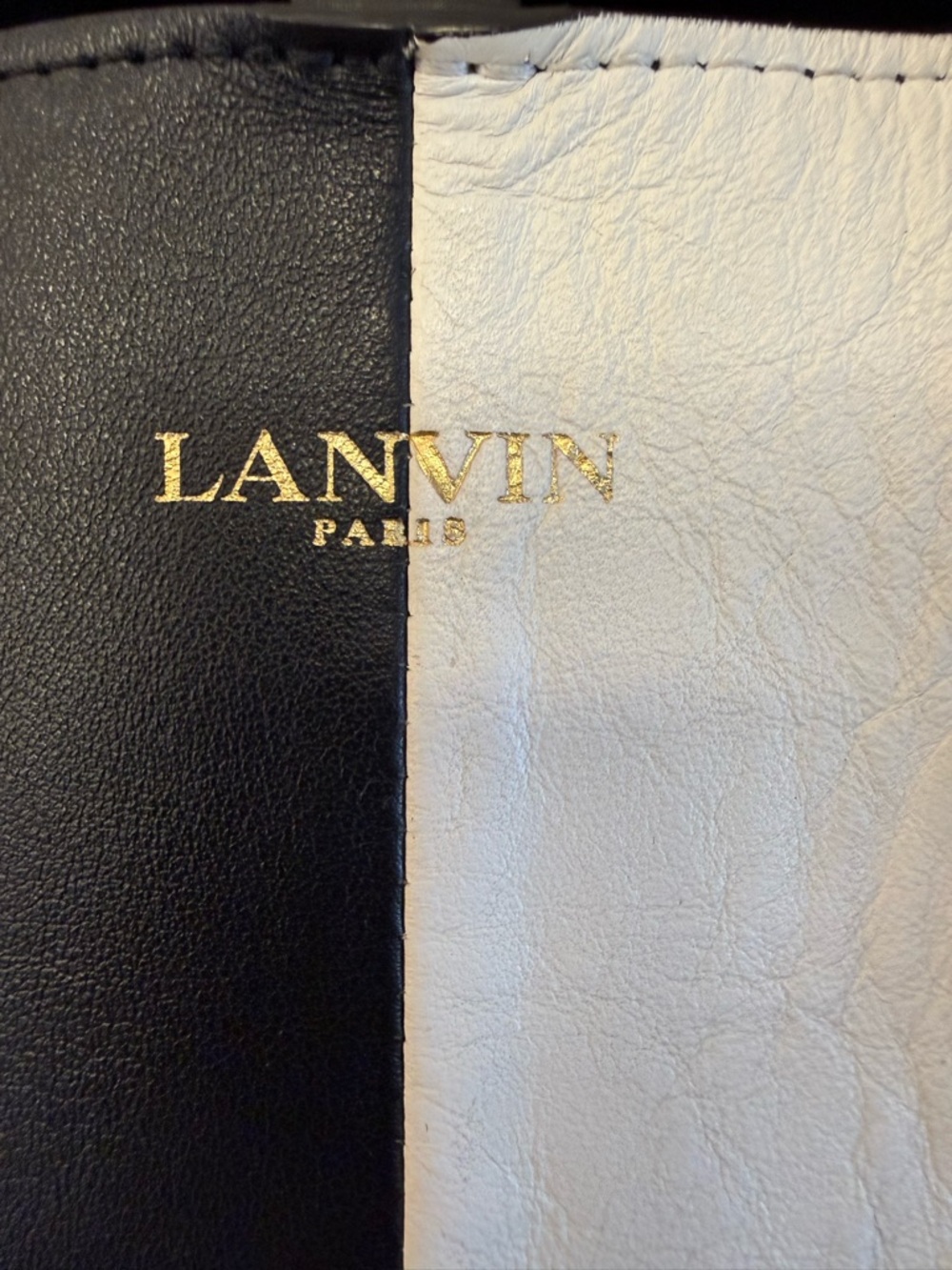 💯Auth! LANVIN Black & White Leather Tote/Shoulder Bag w Tassels & Gold Hardware - Picture 5 of 16